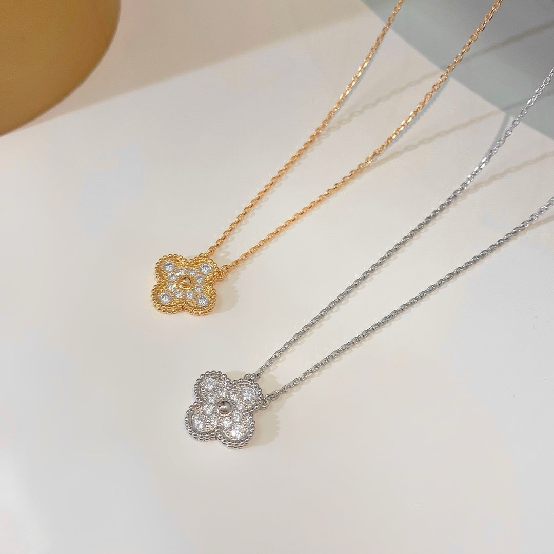 [Lumi Jewelry]CLOVER 15MM DIAMOND SINGLE FLOWER NECKLACE