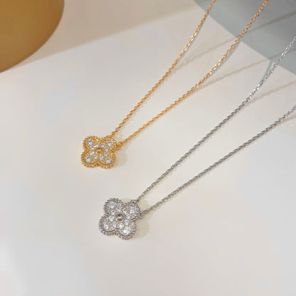 [Lumi Jewelry]CLOVER 15MM DIAMOND SINGLE FLOWER NECKLACE