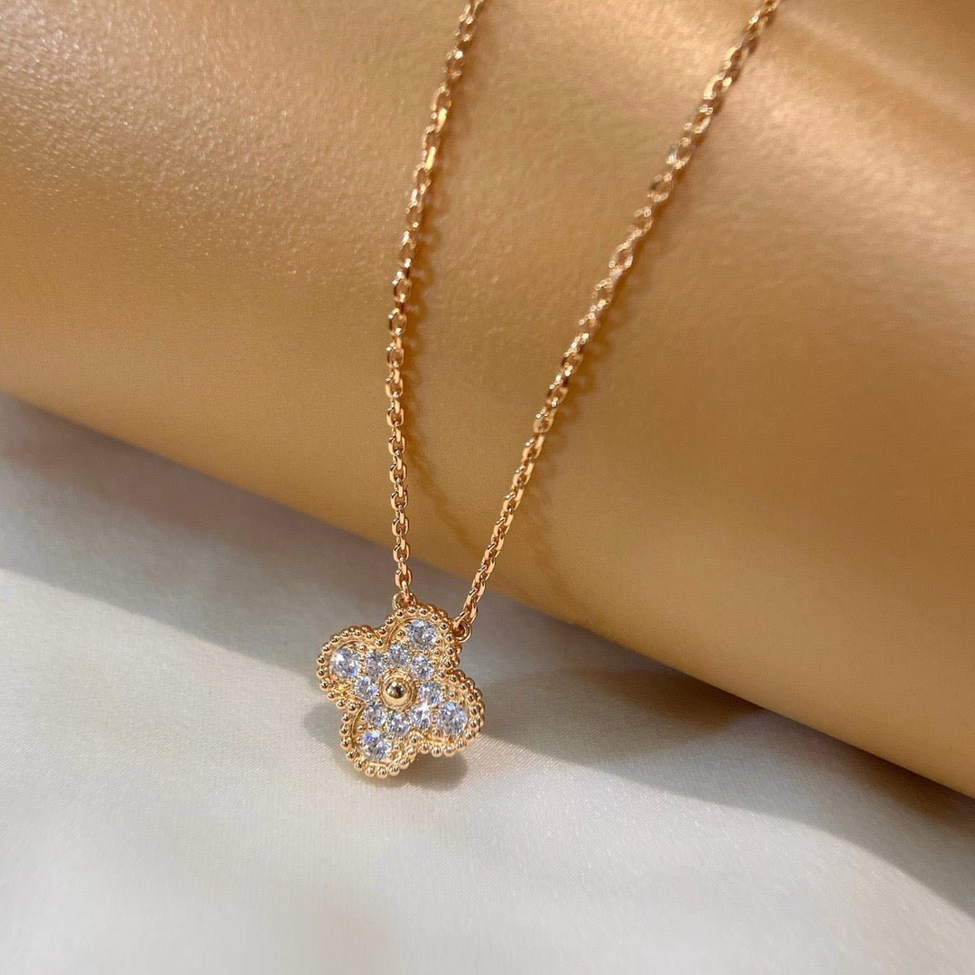[Lumi Jewelry]CLOVER 15MM DIAMOND SINGLE FLOWER NECKLACE