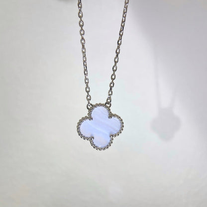 [Lumi Jewelry]CLOVER 15MM BLUE CHALCEDONY NECKLACE SILVER