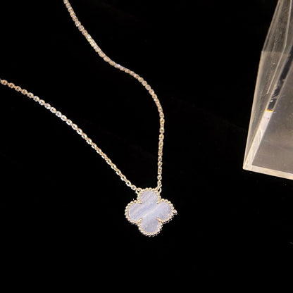 [Lumi Jewelry]CLOVER 15MM BLUE CHALCEDONY NECKLACE SILVER