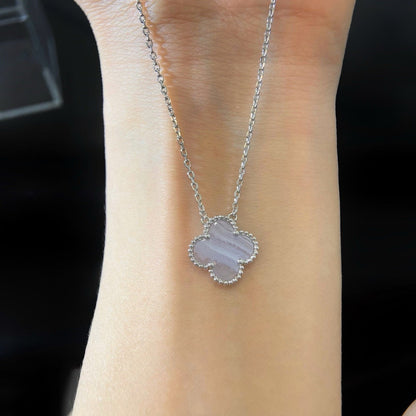 [Lumi Jewelry]CLOVER 15MM BLUE CHALCEDONY NECKLACE SILVER