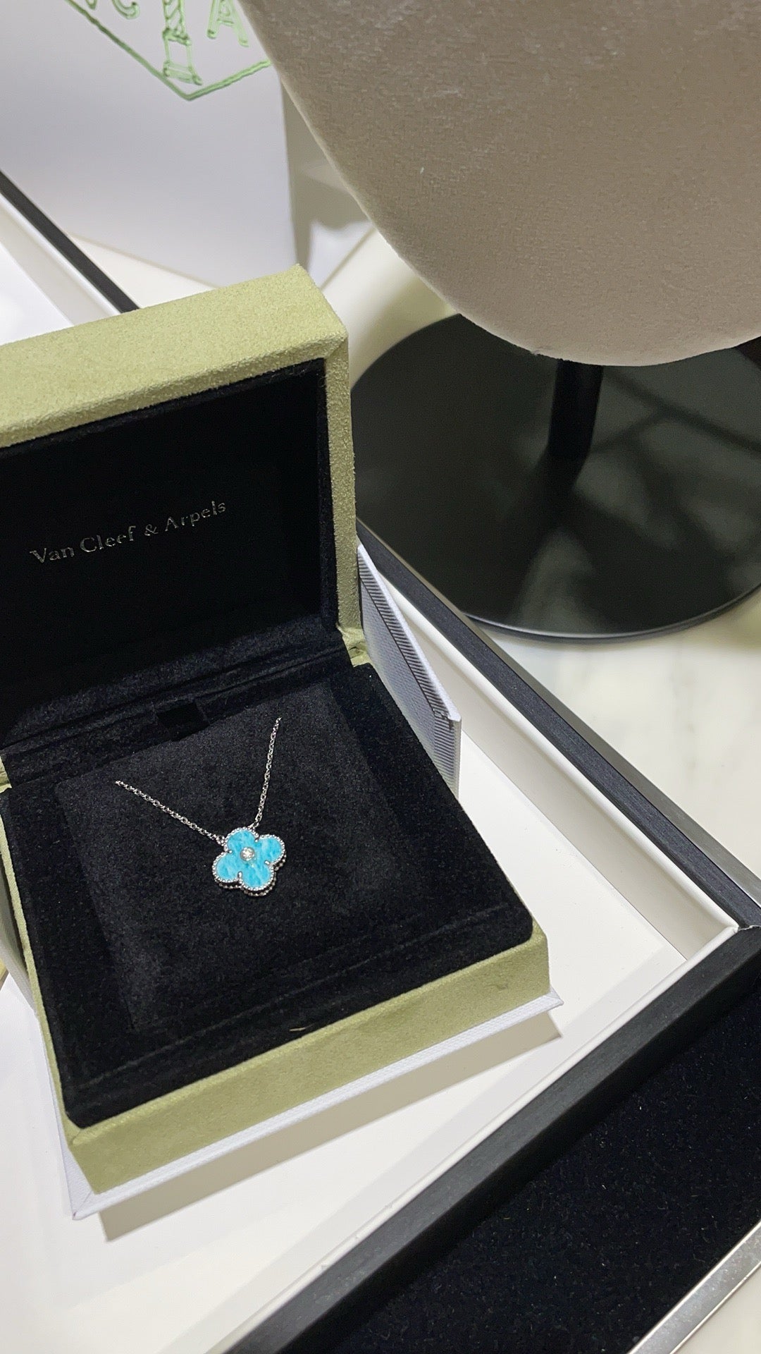 [Lumi Jewelry]CLOVER 15MM DIAMOND SVRES PORCELAIN  NECKLACE SILVER