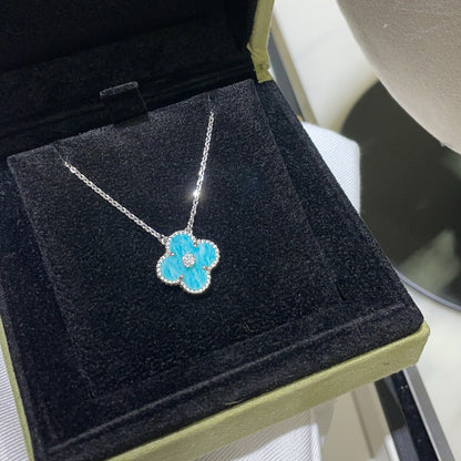 [Lumi Jewelry]CLOVER 15MM DIAMOND SVRES PORCELAIN  NECKLACE SILVER