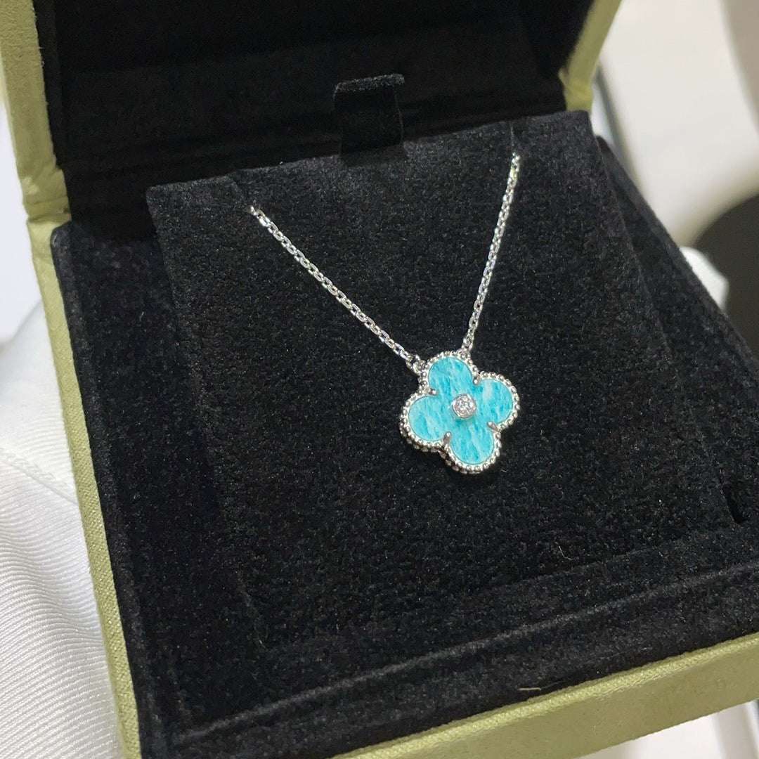 [Lumi Jewelry]CLOVER 15MM DIAMOND SVRES PORCELAIN  NECKLACE SILVER
