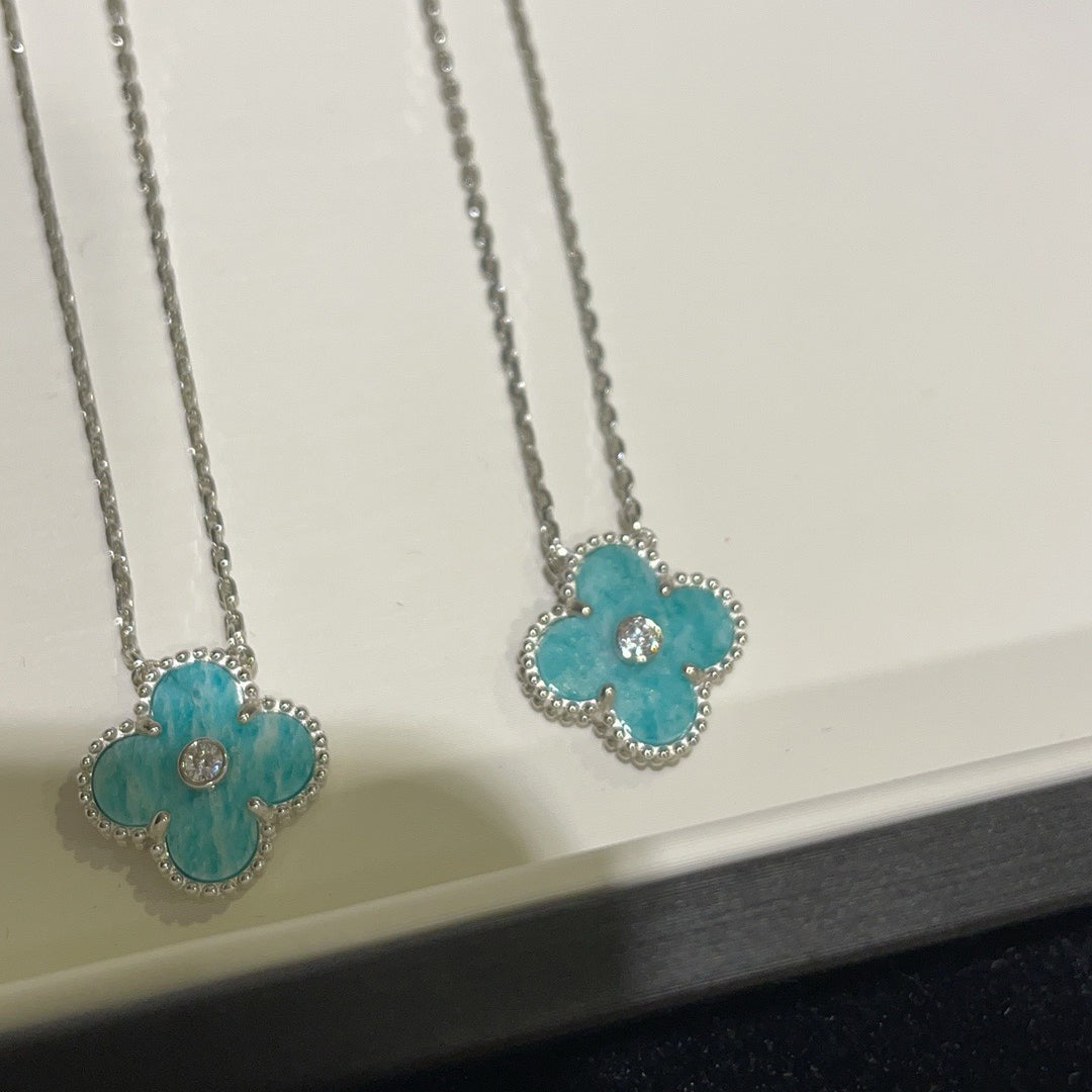 [Lumi Jewelry]CLOVER 15MM DIAMOND SVRES PORCELAIN  NECKLACE SILVER