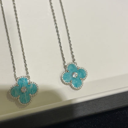 [Lumi Jewelry]CLOVER 15MM DIAMOND SVRES PORCELAIN  NECKLACE SILVER
