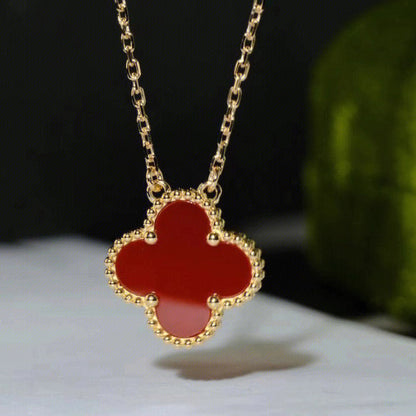 [Lumi Jewelry]CLOVER 15MM CARNELIAN SINGLE FLOWER NECKLACE