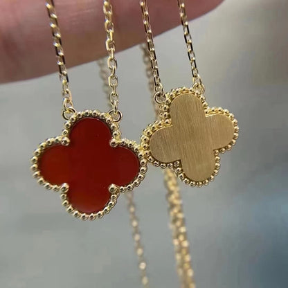 [Lumi Jewelry]CLOVER 15MM CARNELIAN SINGLE FLOWER NECKLACE