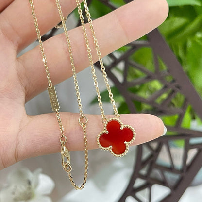 [Lumi Jewelry]CLOVER 15MM CARNELIAN SINGLE FLOWER NECKLACE