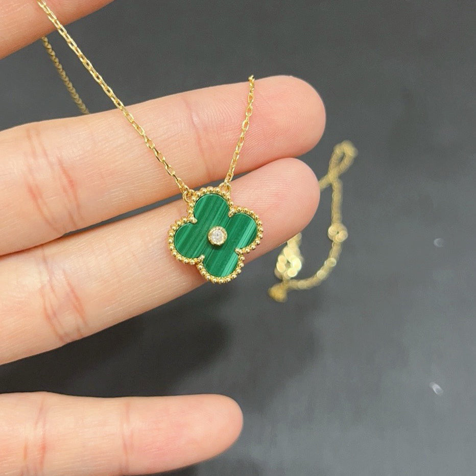 [Lumi Jewelry]CLOVER 15MM DIAMOND TURQUOISE NECKLACE
