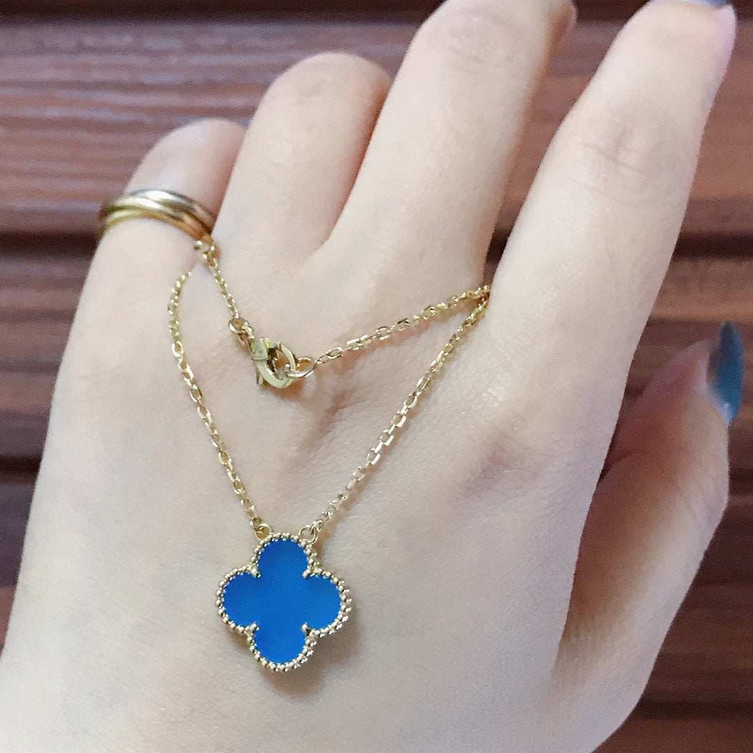 [Lumi Jewelry]CLOVER 15MM BLUE AGATE NECKLACE