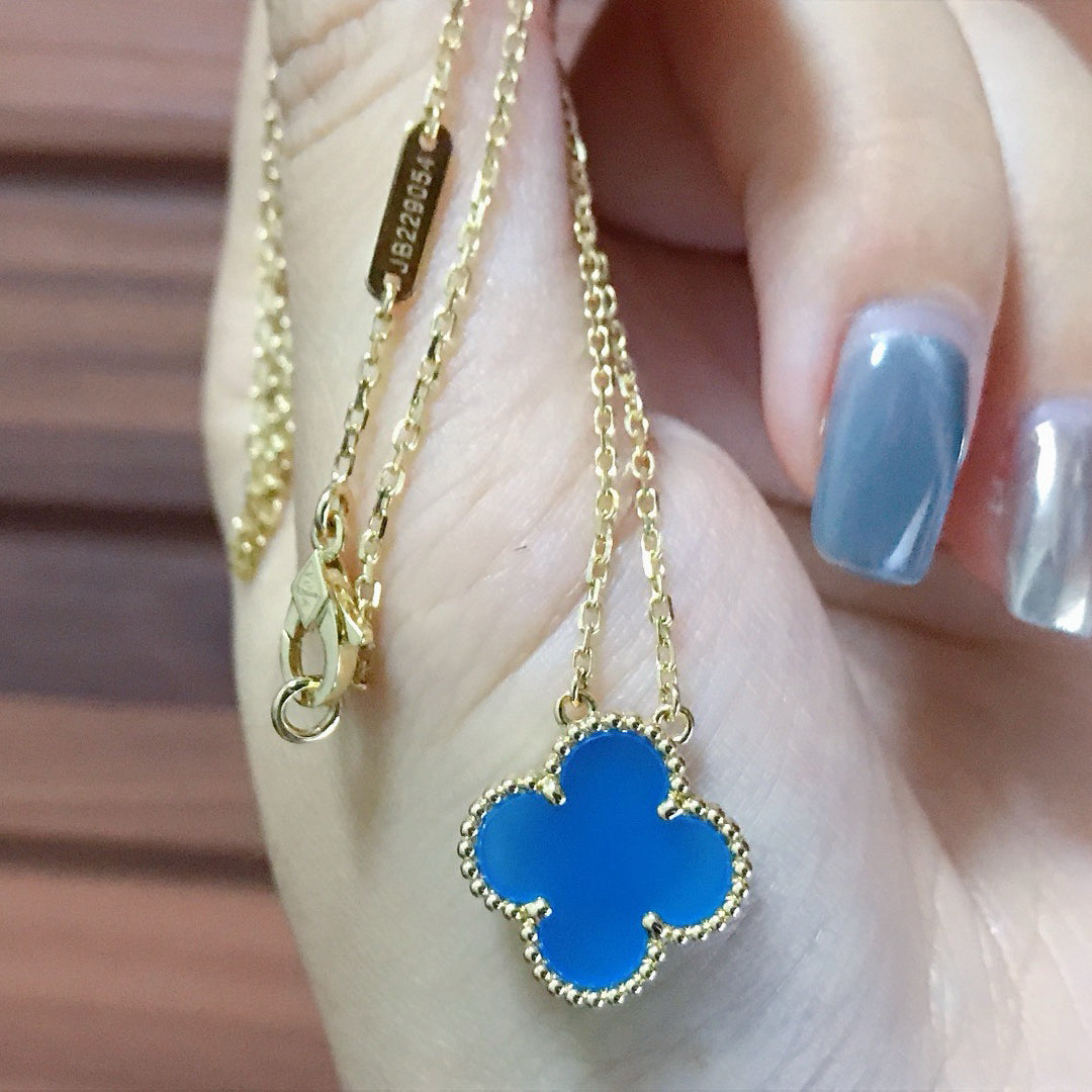 [Lumi Jewelry]CLOVER 15MM BLUE AGATE NECKLACE