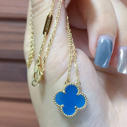 [Lumi Jewelry]CLOVER 15MM BLUE AGATE NECKLACE