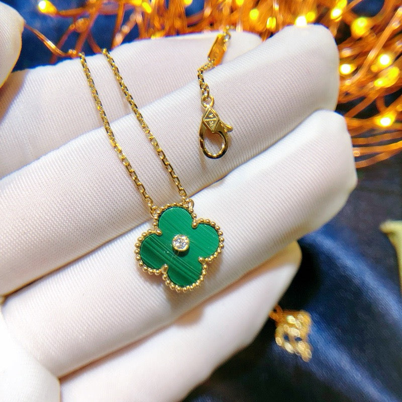 [Lumi Jewelry]CLOVER 15MM DIAMOND TURQUOISE NECKLACE