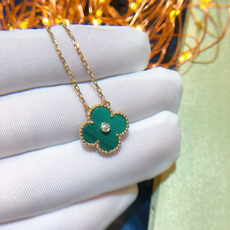 [Lumi Jewelry]CLOVER 15MM DIAMOND TURQUOISE NECKLACE