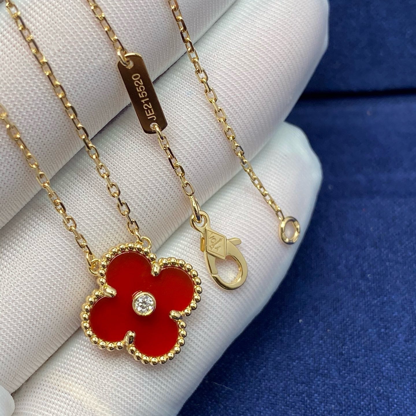 [Lumi Jewelry]CLOVER 15MM DIAMOND CARNELIAN NECKLACE