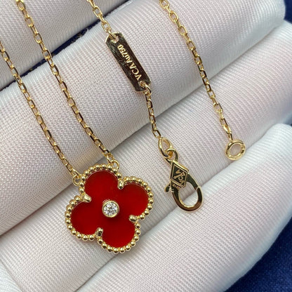 [Lumi Jewelry]CLOVER 15MM DIAMOND CARNELIAN NECKLACE