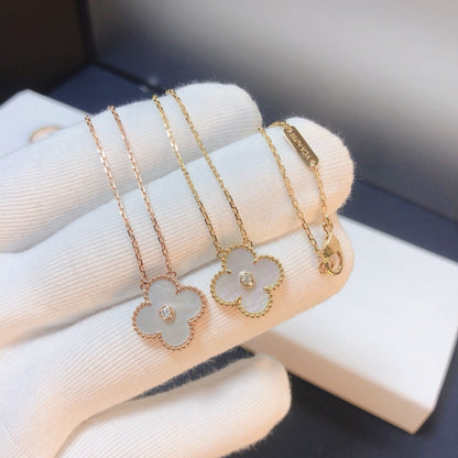 [Lumi Jewelry]CLOVER 15MM DIAMOND WHITE FRITILLARIA NECKLACE