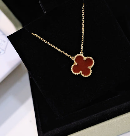 [Lumi Jewelry]CLOVER 15MM CARNELIAN SINGLE FLOWER NECKLACE