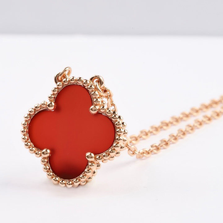 [Lumi Jewelry]CLOVER 15MM CARNELIAN SINGLE FLOWER NECKLACE
