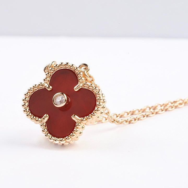 [Lumi Jewelry]CLOVER 15MM DIAMOND CARNELIAN NECKLACE