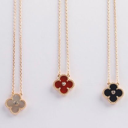 [Lumi Jewelry]CLOVER 15MM DIAMOND CARNELIAN NECKLACE