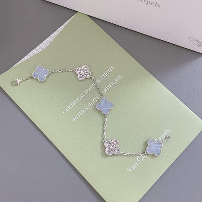 [Lumi Jewelry]CLOVER  5 MOTIF DIAMOND PURPLE CHALCEDONY BRACELET SILVER