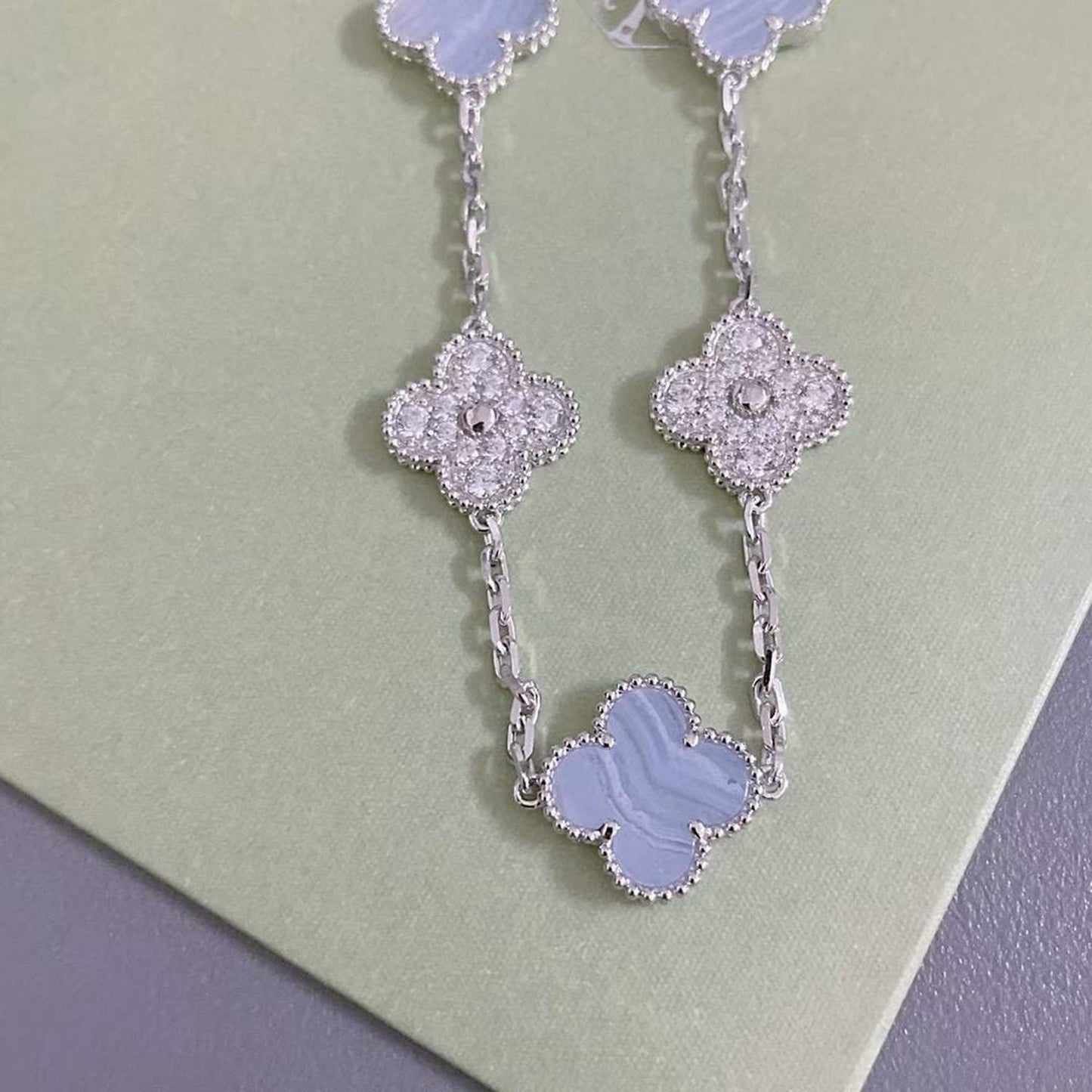 [Lumi Jewelry]CLOVER  5 MOTIF DIAMOND PURPLE CHALCEDONY BRACELET SILVER