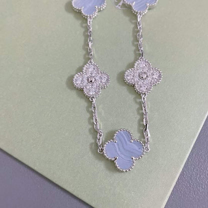 [Lumi Jewelry]CLOVER  5 MOTIF DIAMOND PURPLE CHALCEDONY BRACELET SILVER
