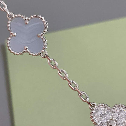 [Lumi Jewelry]CLOVER  5 MOTIF DIAMOND PURPLE CHALCEDONY BRACELET SILVER