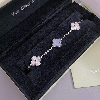 [Lumi Jewelry]CLOVER  5 MOTIF DIAMOND PURPLE CHALCEDONY BRACELET SILVER