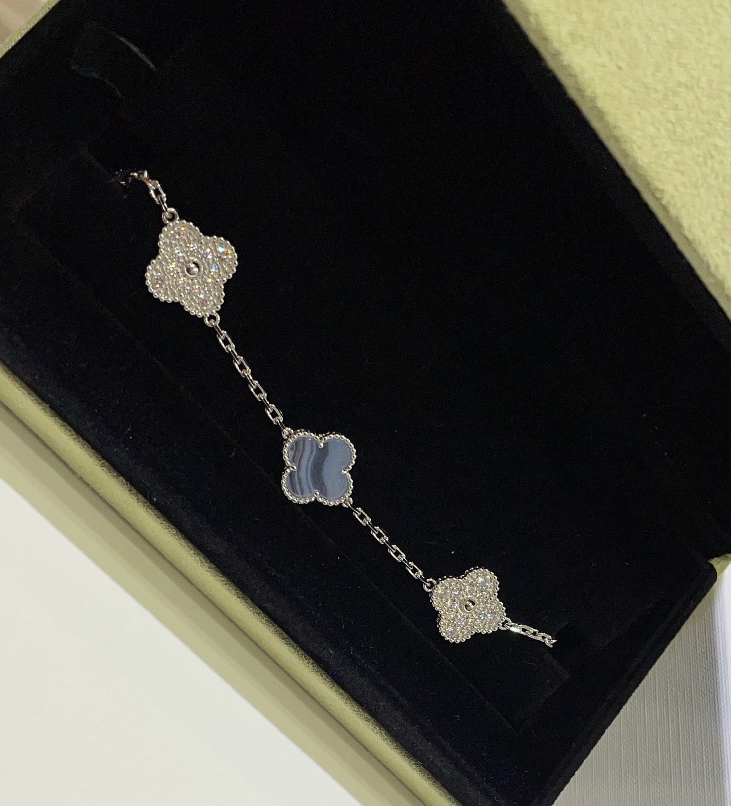 [Lumi Jewelry]CLOVER  5 MOTIF DIAMOND PURPLE CHALCEDONY BRACELET SILVER