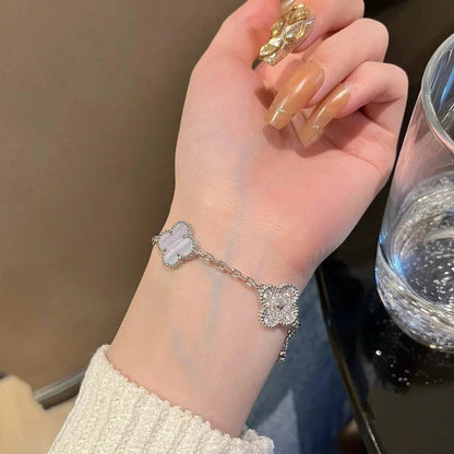 [Lumi Jewelry]CLOVER  5 MOTIF DIAMOND PURPLE CHALCEDONY BRACELET SILVER