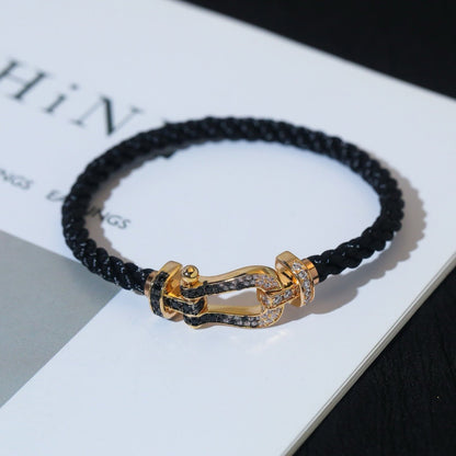 [Lumi Jewelry]FORCE LARGE HORSESHOE BLACK WHITE DIAMOND BRACELET SILVER