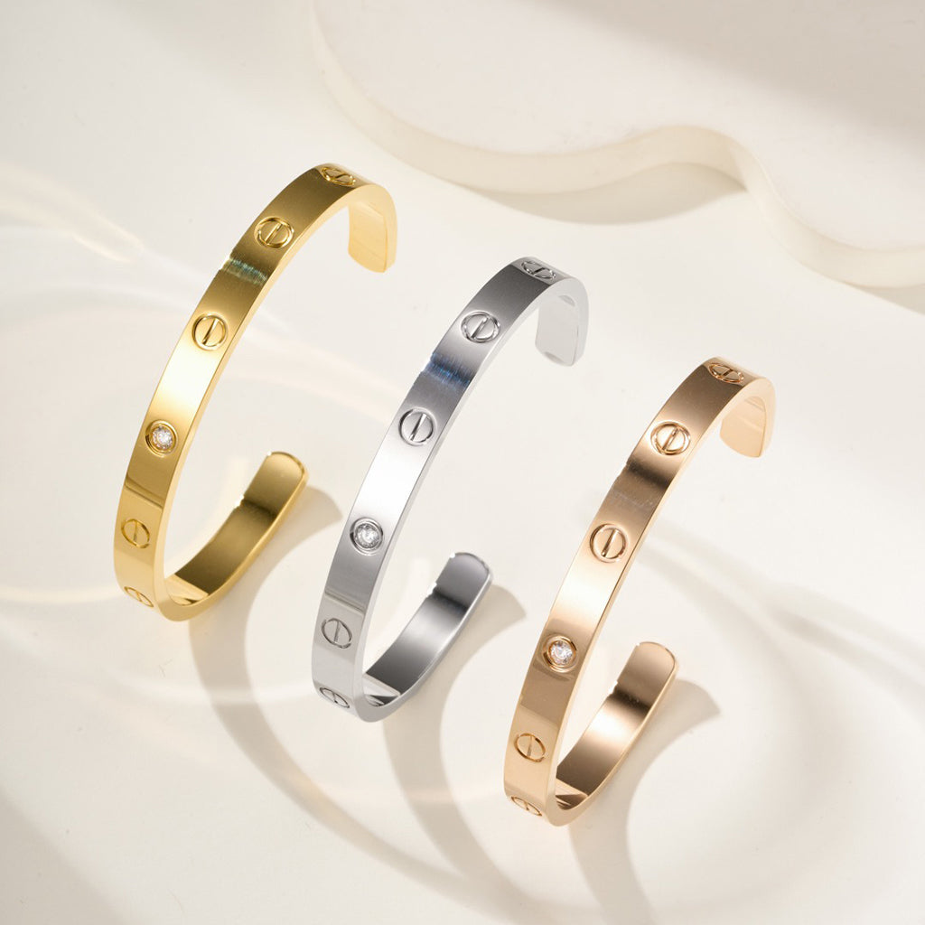[Lumi Jewelry]LOVE BRACELET 6.1MM 1 DIAMOND OPEN CUFF