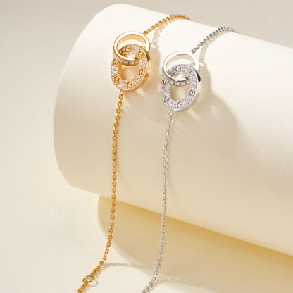 [Lumi Jewelry]LOVE DOUBLE RING FULL DIAMOND BRACELET