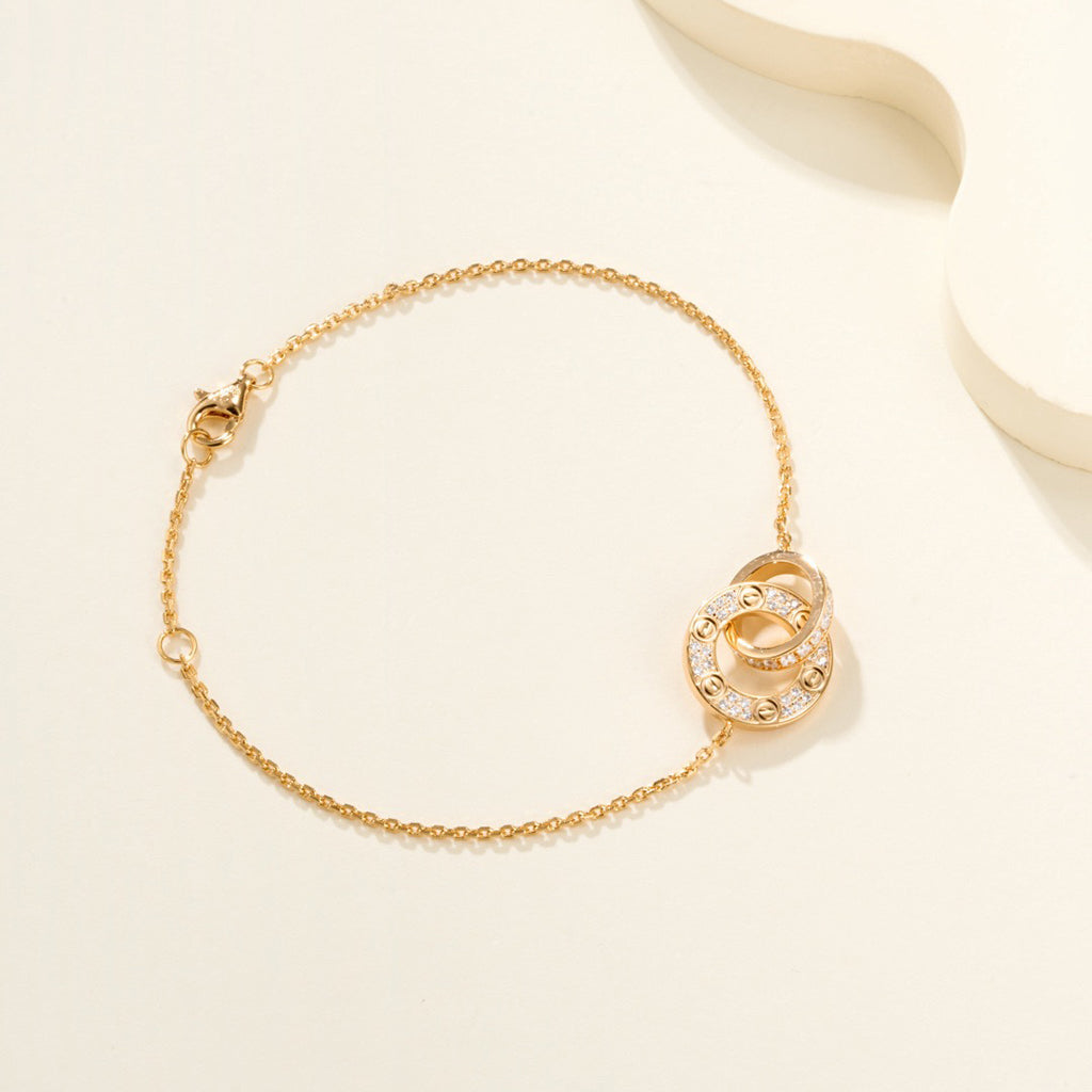 [Lumi Jewelry]LOVE DOUBLE RING FULL DIAMOND BRACELET