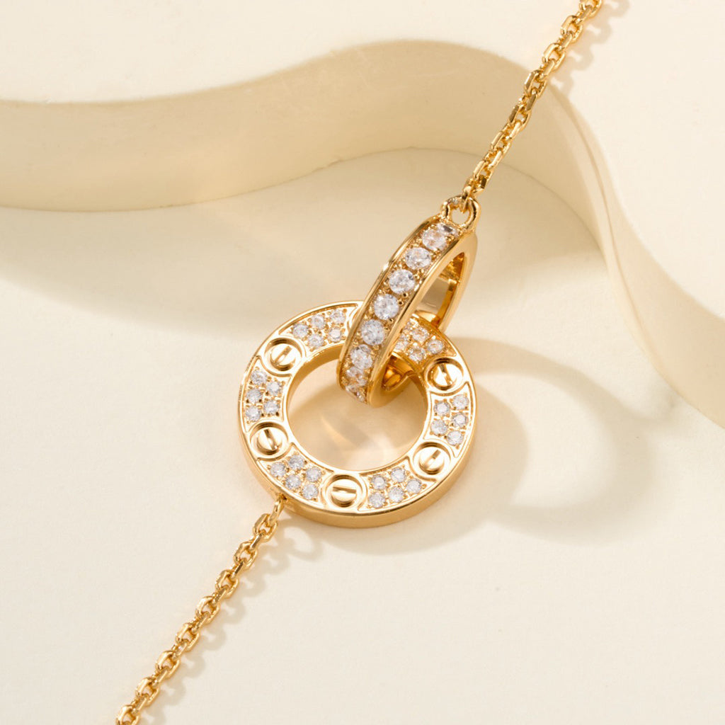 [Lumi Jewelry]LOVE DOUBLE RING FULL DIAMOND BRACELET
