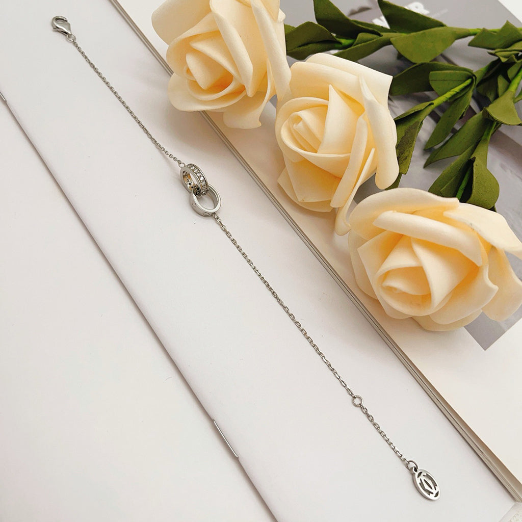 [Lumi Jewelry]LOVE DOUBLE RING HALF DIAMOND BRACELET