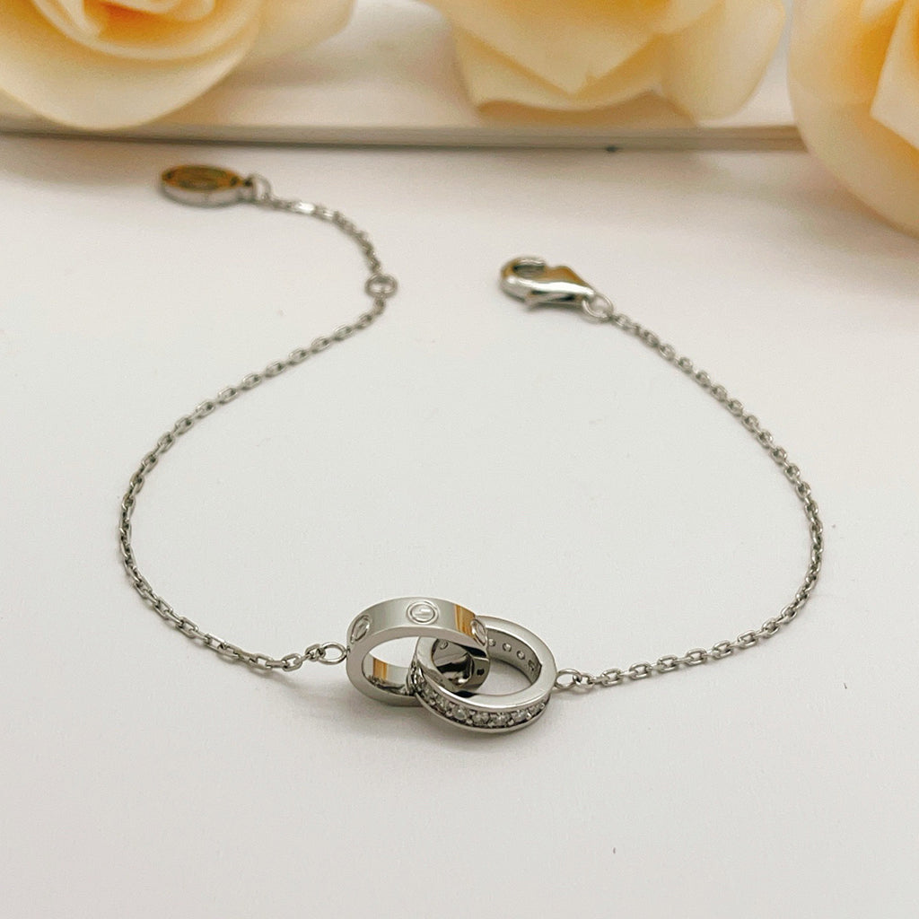 [Lumi Jewelry]LOVE DOUBLE RING HALF DIAMOND BRACELET