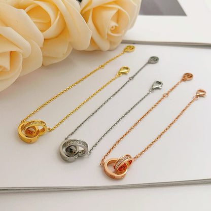 [Lumi Jewelry]LOVE DOUBLE RING HALF DIAMOND BRACELET