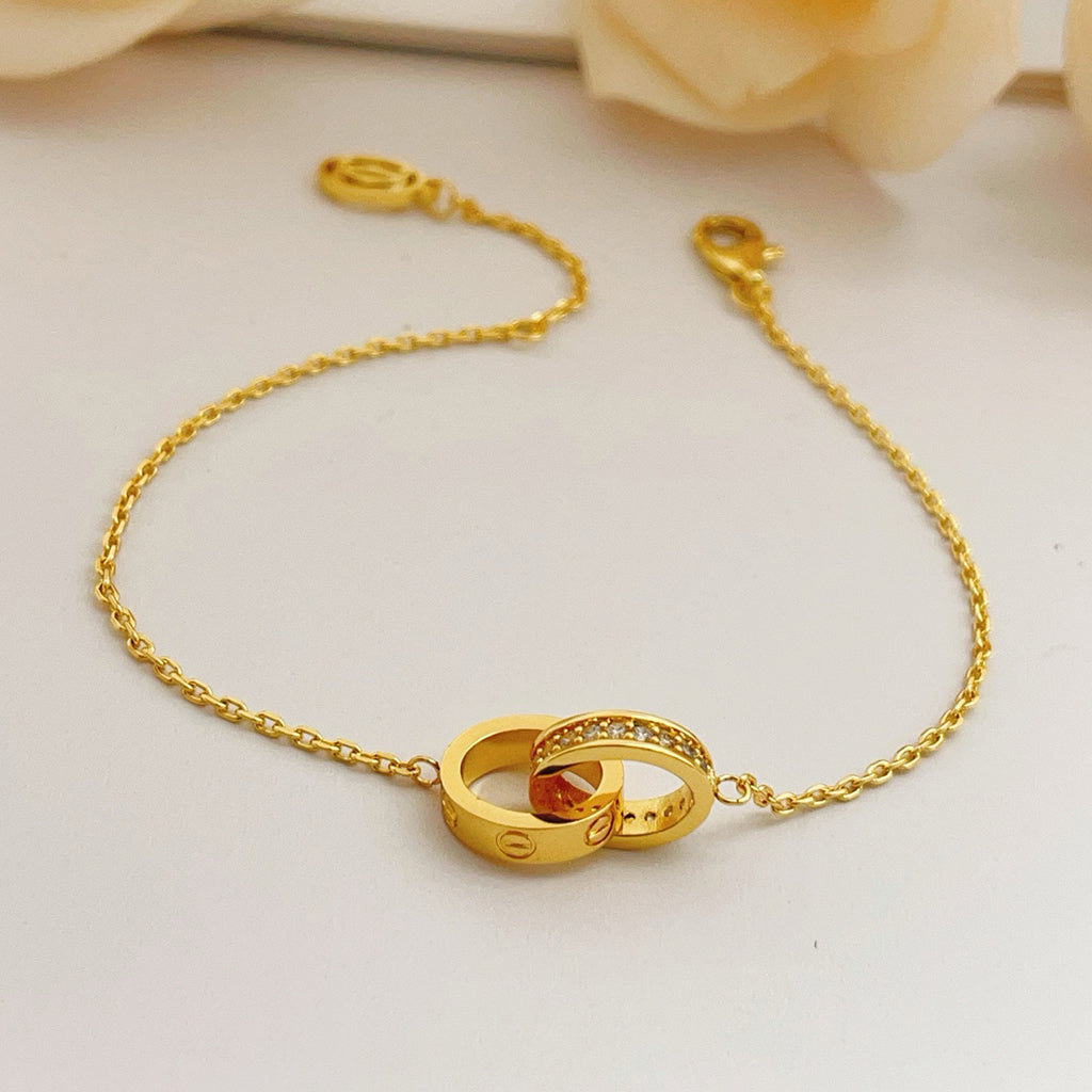 [Lumi Jewelry]LOVE DOUBLE RING HALF DIAMOND BRACELET