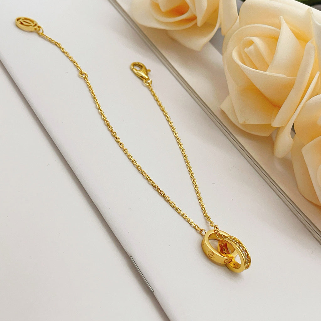 [Lumi Jewelry]LOVE DOUBLE RING HALF DIAMOND BRACELET
