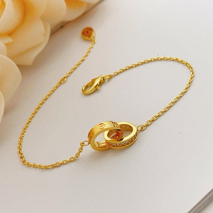 [Lumi Jewelry]LOVE DOUBLE RING HALF DIAMOND BRACELET