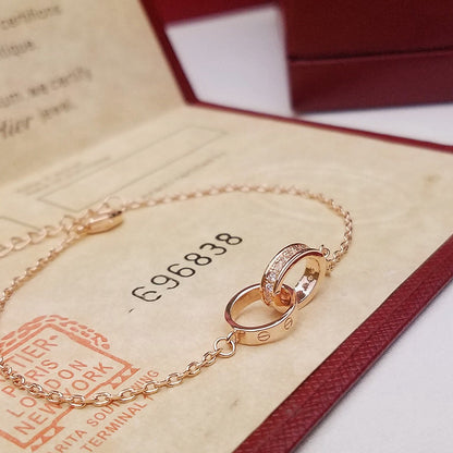 [Lumi Jewelry]LOVE DOUBLE RING HALF DIAMOND BRACELET