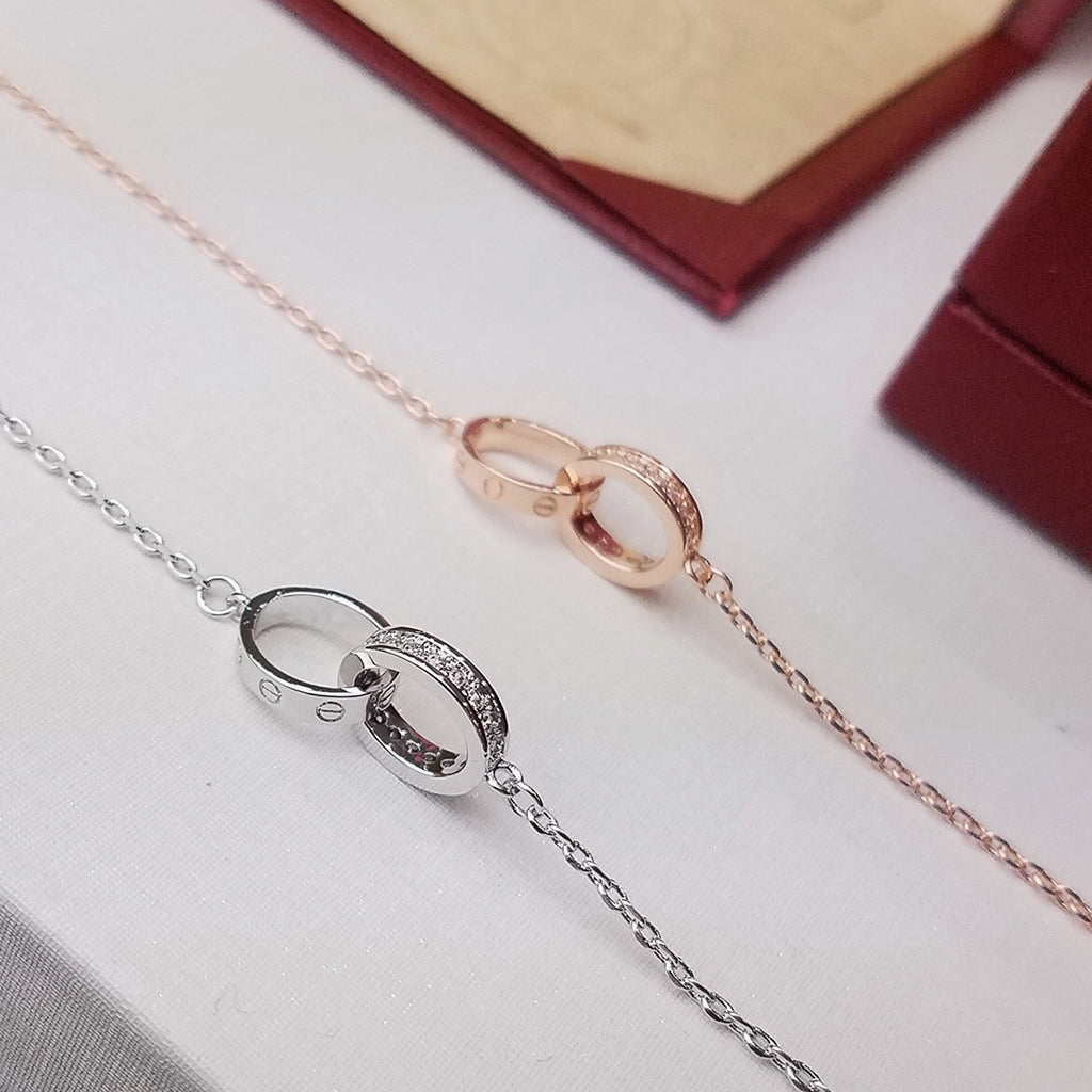 [Lumi Jewelry]LOVE DOUBLE RING HALF DIAMOND BRACELET