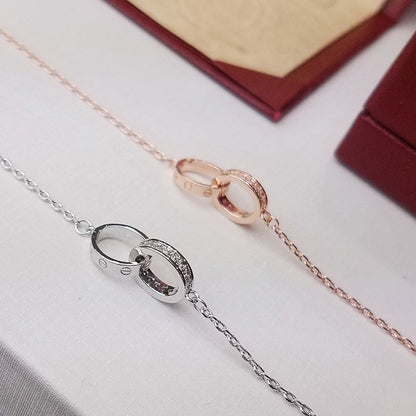 [Lumi Jewelry]LOVE DOUBLE RING HALF DIAMOND BRACELET