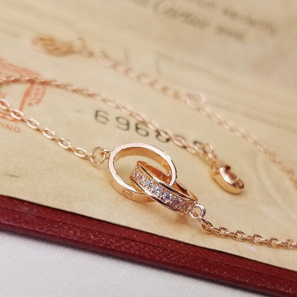 [Lumi Jewelry]LOVE DOUBLE RING HALF DIAMOND BRACELET