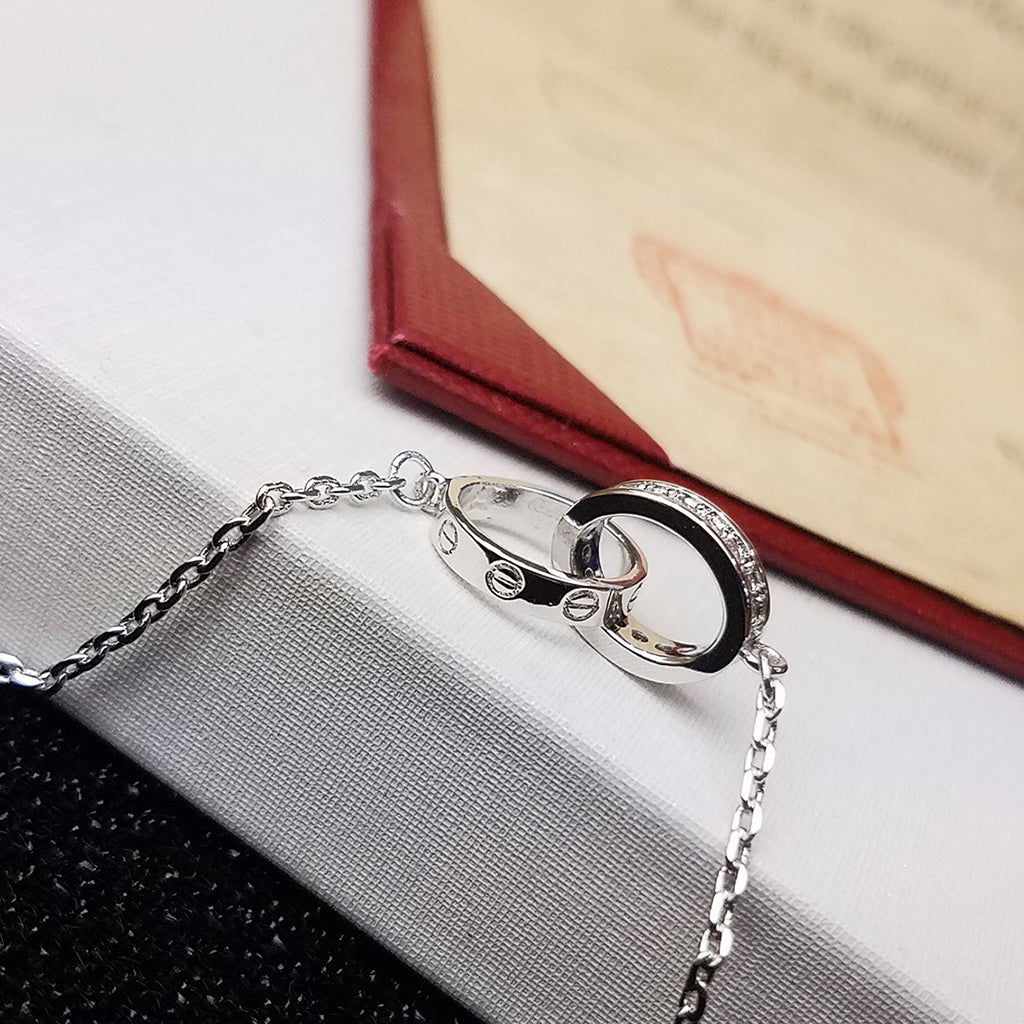 [Lumi Jewelry]LOVE DOUBLE RING HALF DIAMOND BRACELET